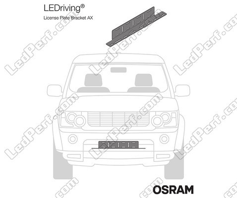 Rappresentazione del Supporto Osram LEDriving® LICENSE PLATE BRACKET AX montato su un veicolo