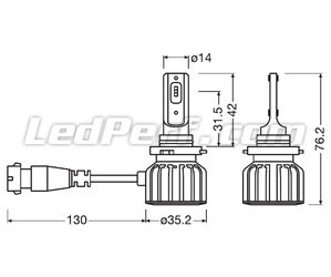 Dimensioni delle lampadine a LED HIR1/9011 Osram LEDriving Bright - 9005DWBRT-2HFB