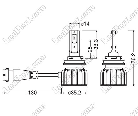 Dimensioni delle lampadine a LED H16 Osram LEDriving Bright - 64211DWBRT-2HFB