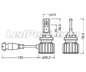 Dimensioni delle lampadine a LED H8 Osram LEDriving Bright - 64211DWBRT-2HFB