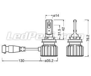 Dimensioni delle lampadine a LED HIR2/9012 Osram LEDriving Bright - 9006DWBRT-2HFB