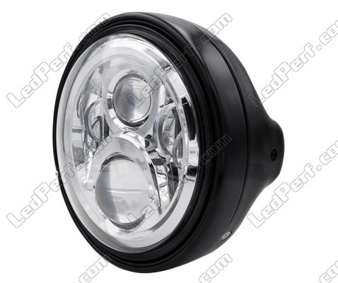 Esempio di faro Rotondo nero con ottica a LED cromata di Ducati Monster 1000
