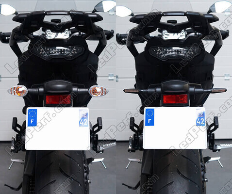 Confronto prima/dopo il passaggio agli indicatori di direzione sequenziali a LED di Indian Motorcycle Challenger dark horse / limited / elite  1770 (2020 - 2023)