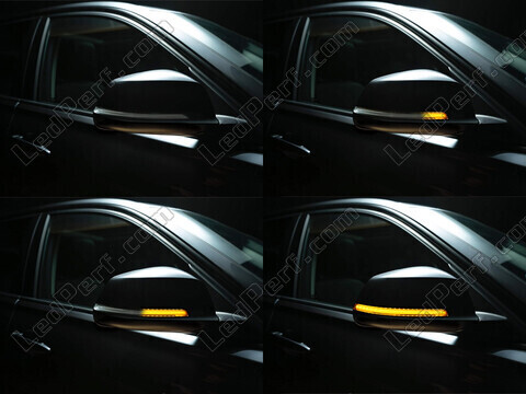 Diverse fasi dello scorrimento della luce degli Indicatori di direzione dinamici Osram LEDriving® per retrovisori di BMW Serie 3 (F30 F31)