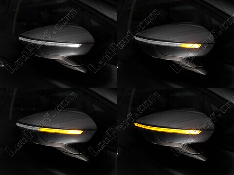 Diverse fasi dello scorrimento della luce degli Indicatori di direzione dinamici Osram LEDriving® per retrovisori di Seat Arona