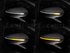 Diverse fasi dello scorrimento della luce degli Indicatori di direzione dinamici Osram LEDriving® per retrovisori di Seat Leon 3 (5F)