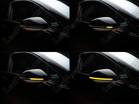Diverse fasi dello scorrimento della luce degli Indicatori di direzione dinamici Osram LEDriving® per retrovisori di Volkswagen Arteon