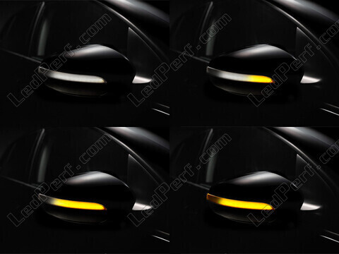 Diverse fasi dello scorrimento della luce degli Indicatori di direzione dinamici Osram LEDriving® per retrovisori di Volkswagen Golf 6