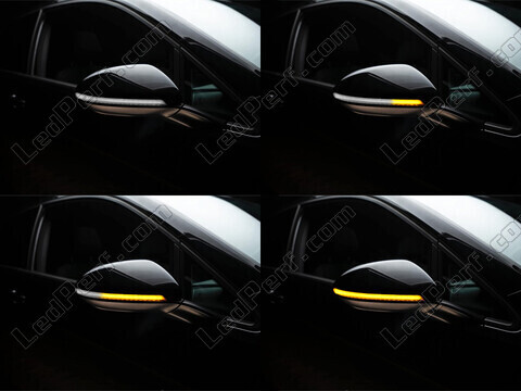 Diverse fasi dello scorrimento della luce degli Indicatori di direzione dinamici Osram LEDriving® per retrovisori di Volkswagen Golf 7